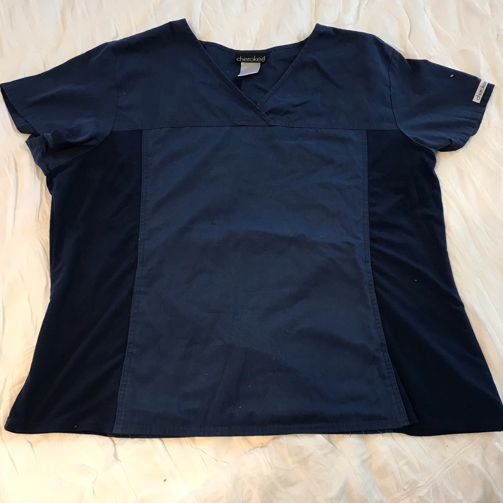 Cherokee Scrub Top w/ knit Side Panels Navy